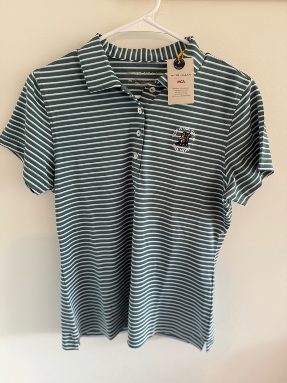 NWT Peter Millar Women’s Golf Polo green striped 125th U.S. Open Medium